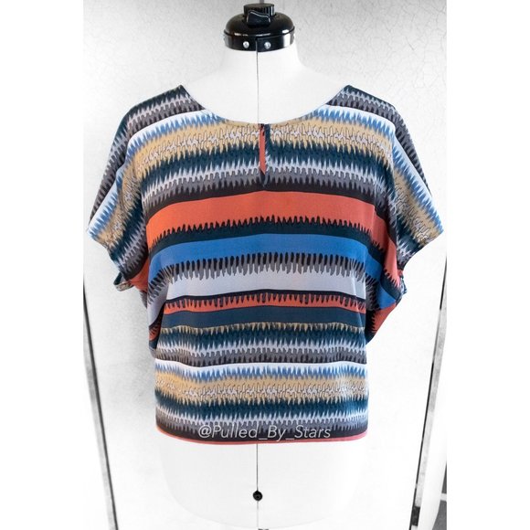 CHELSEA FLOWER Multicolor Abstract Stripe Scoop-Neck Short-Sleeve Top - NWT! - Picture 3 of 16